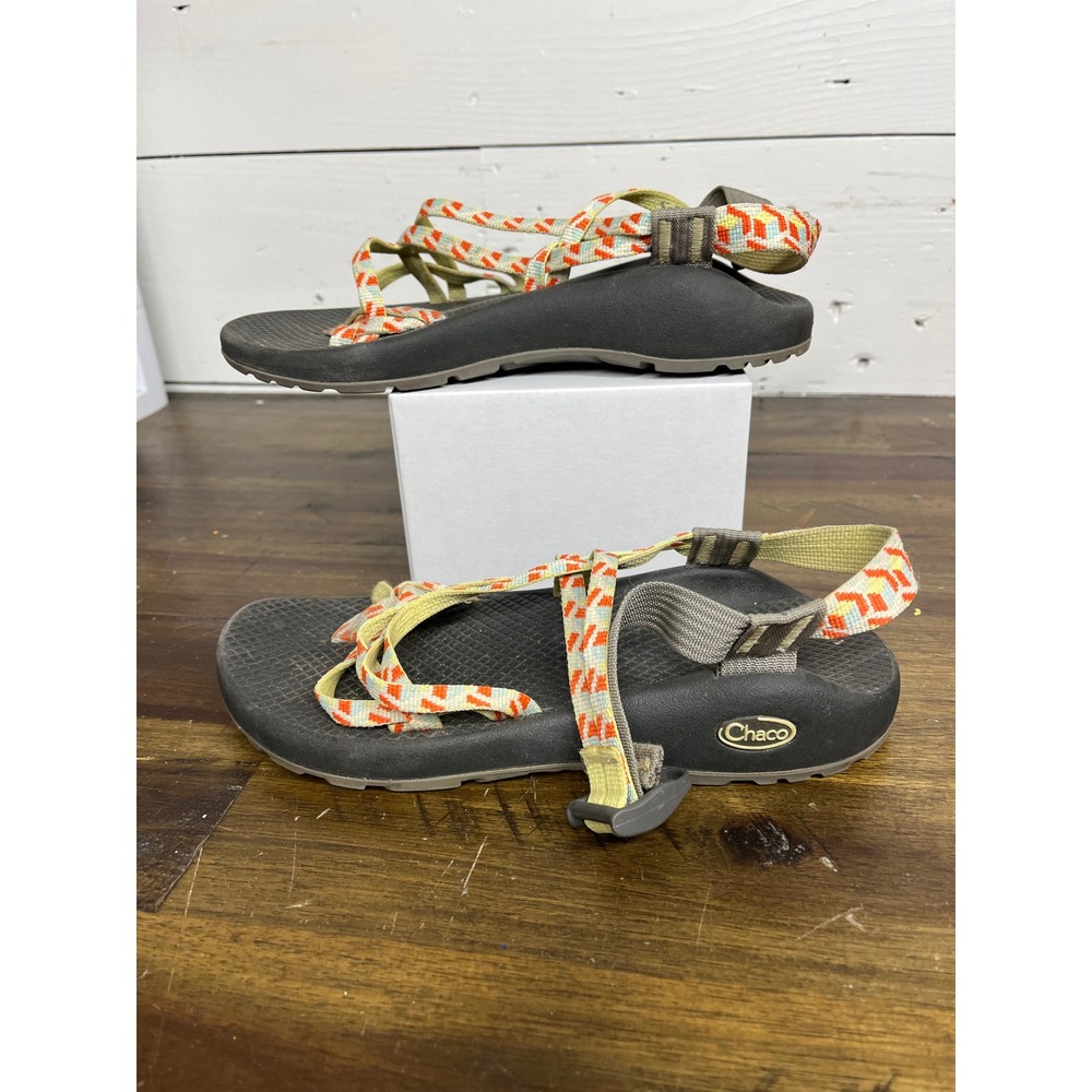 Chaco Z Cloud 2 Sandals Womens 8 Orange Yellow Geometric Strappy Toe Loop Hiking